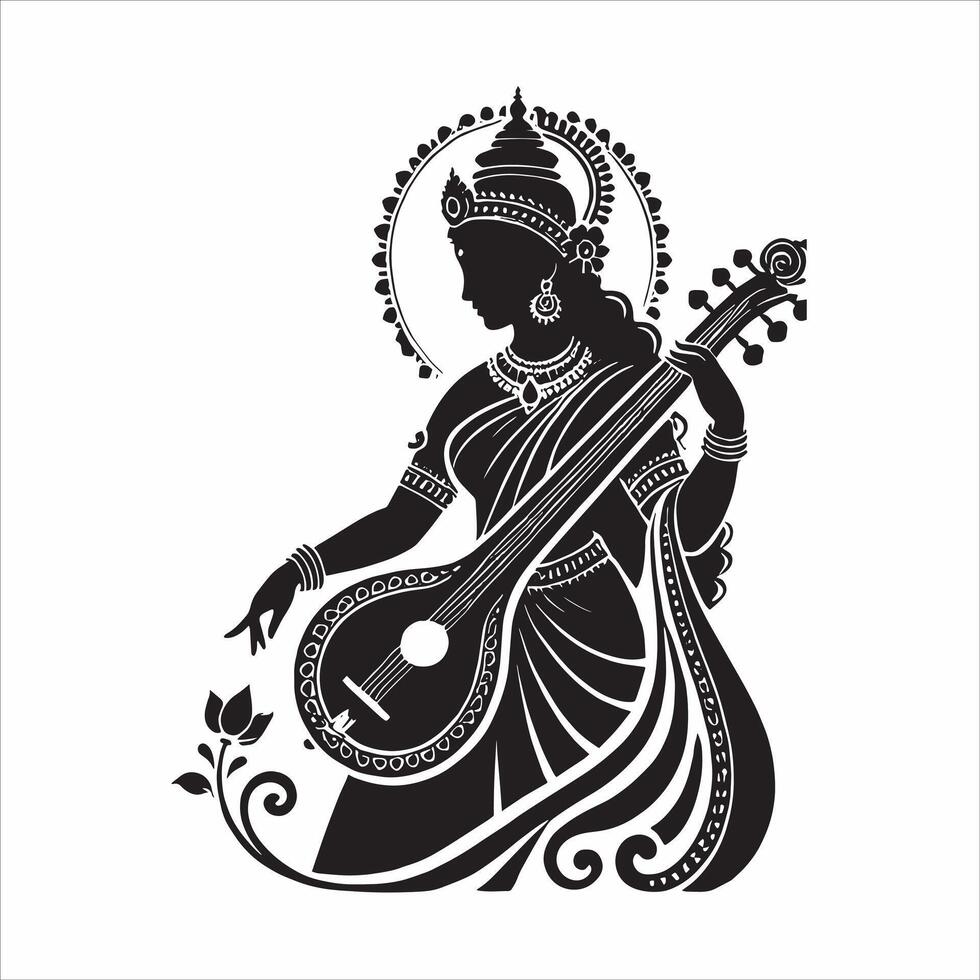 The woman with the guitar is black and white vector
