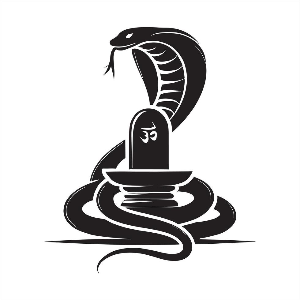 A snake with a shiva idol on top of a stone vector