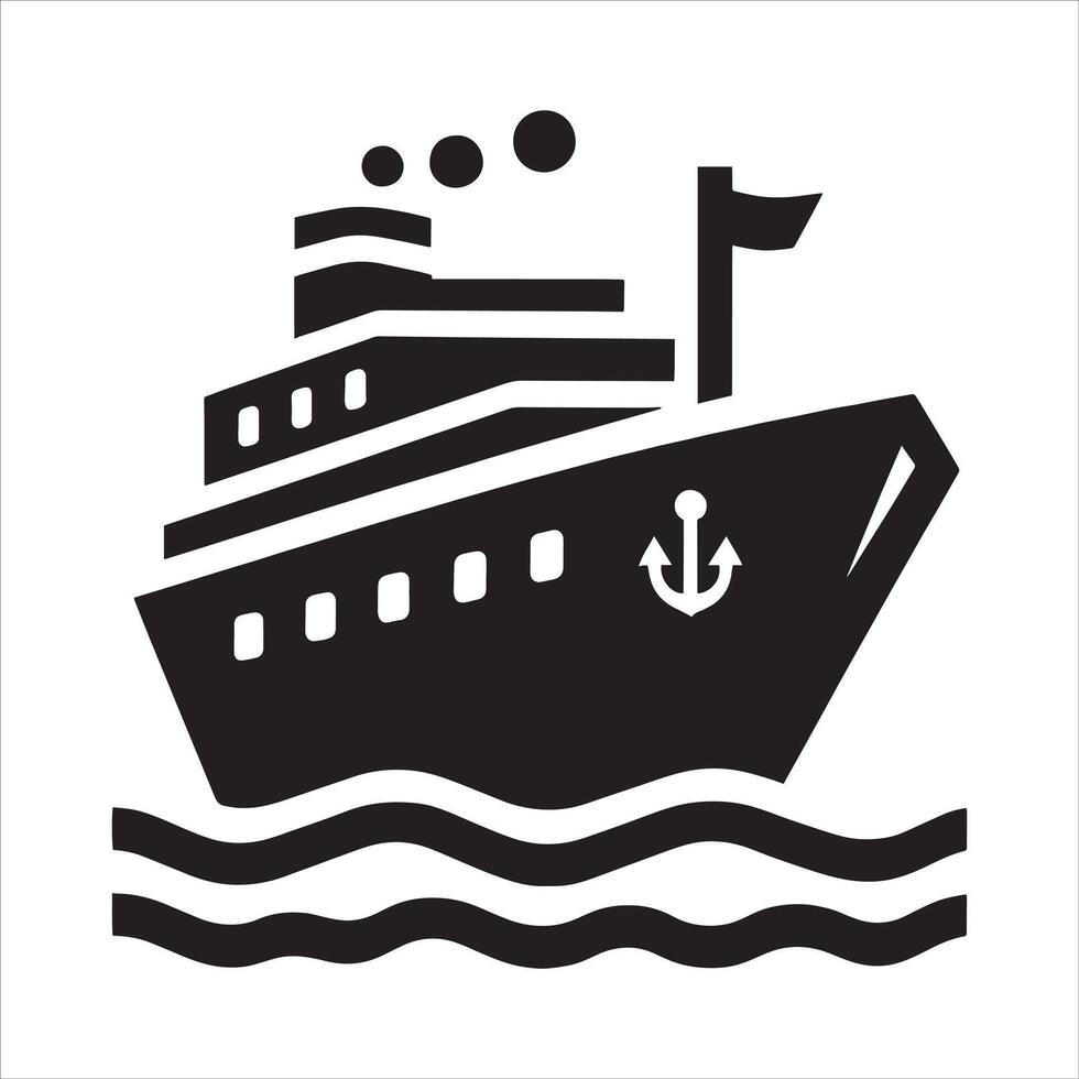 A black and white image of a ship in the ocean vector