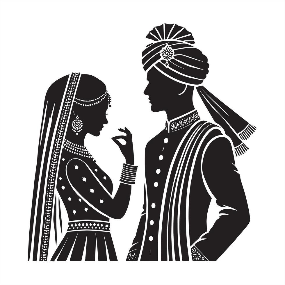 Indian couple in traditional attire illustration vector