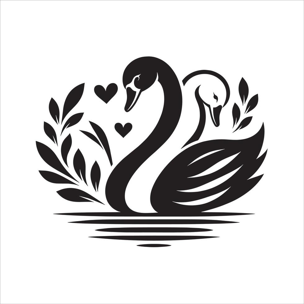 Swan and heart swan couple illustration vector
