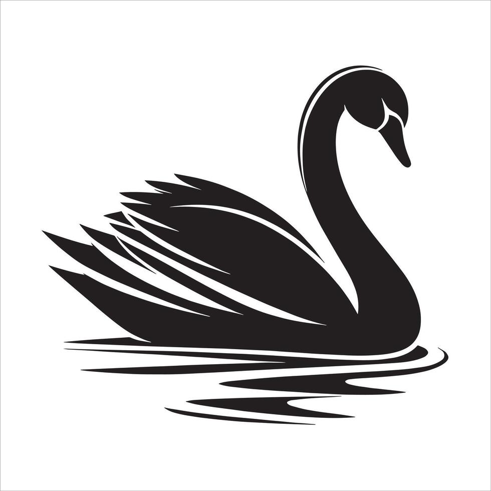 Black swan on the water, silhouette on white background vector