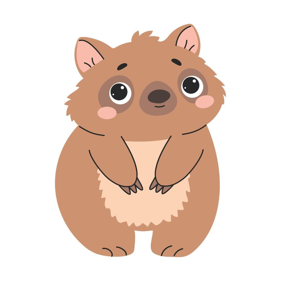 Tasmanian wombat illustration, cartoon clipart character, animal in flat style. Cute forest wombat design isolated on white background vector