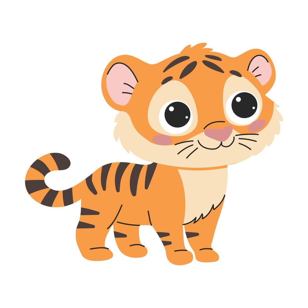 Cute cartoon tiger. illustration isolated on a white background. vector