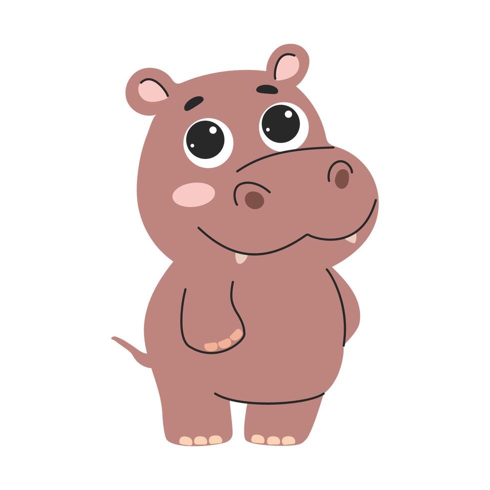 Cute cartoon hippo. illustration isolated on white background. vector