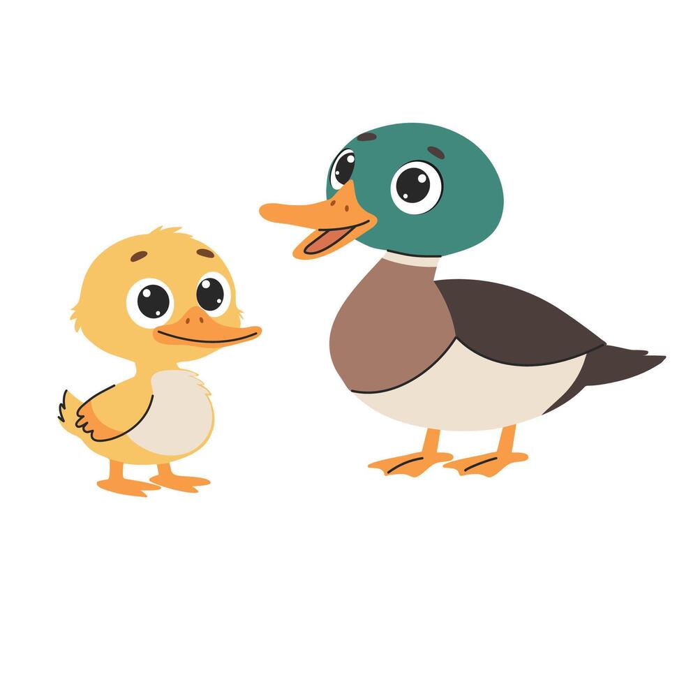 Cute duckling and duckling isolated on white background. illustration. vector