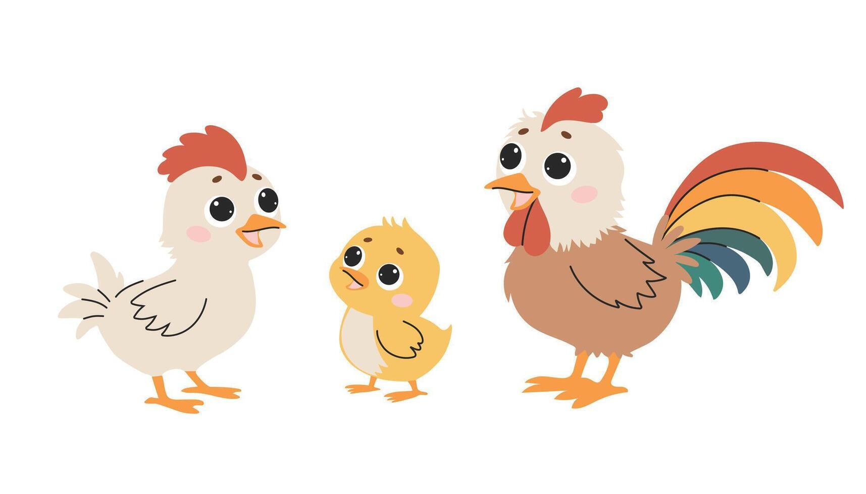 Chickens with a rooster. The village is a poultry farm. illustration on a white background. vector