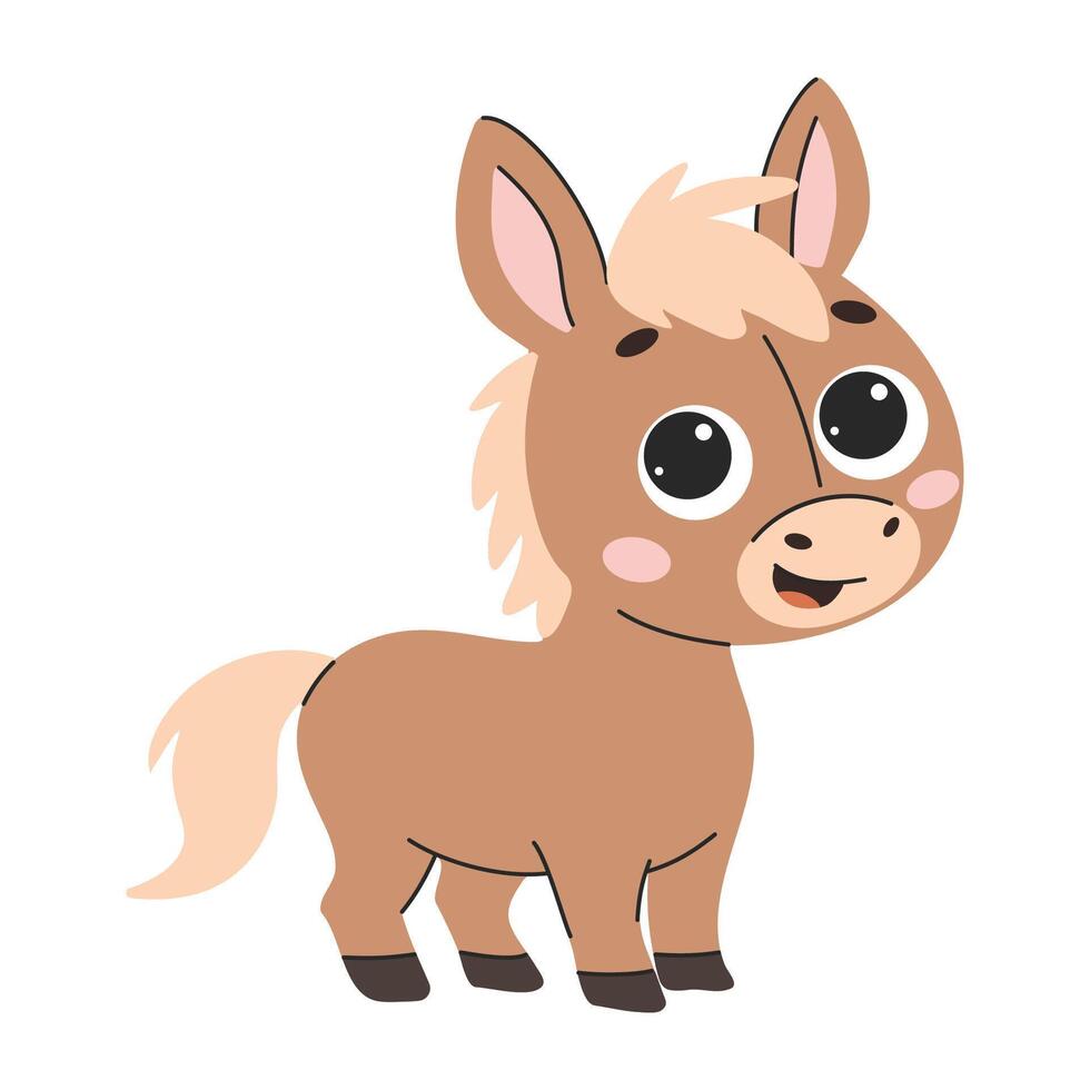 Cute cartoon horse. Little kawaii pony horse. illustration isolated on a white background. vector