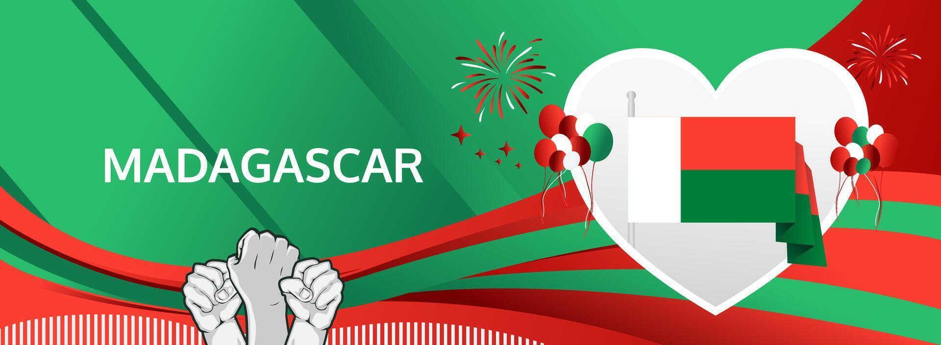 Madagascar National Day on June 26th. A modern, flag colored banner, perfect for cultural festivals, feasts, and tourism related events. vector