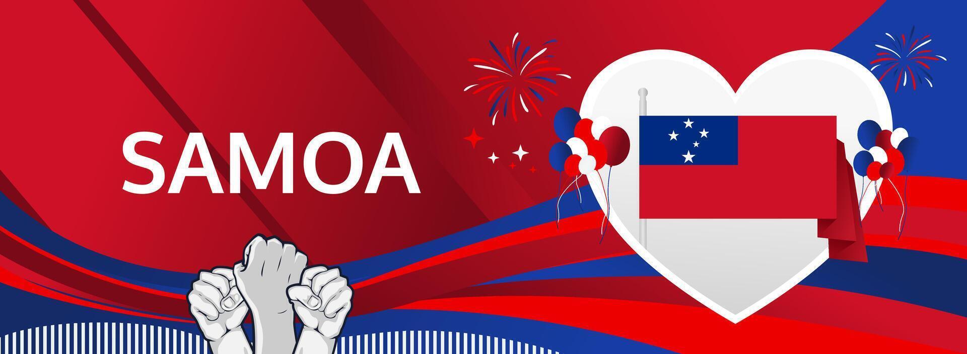 Mark Samoa National Day on June 1st with a festive banner in flag hues. Great for cultural festivals, feasts, and tourism promotions. vector