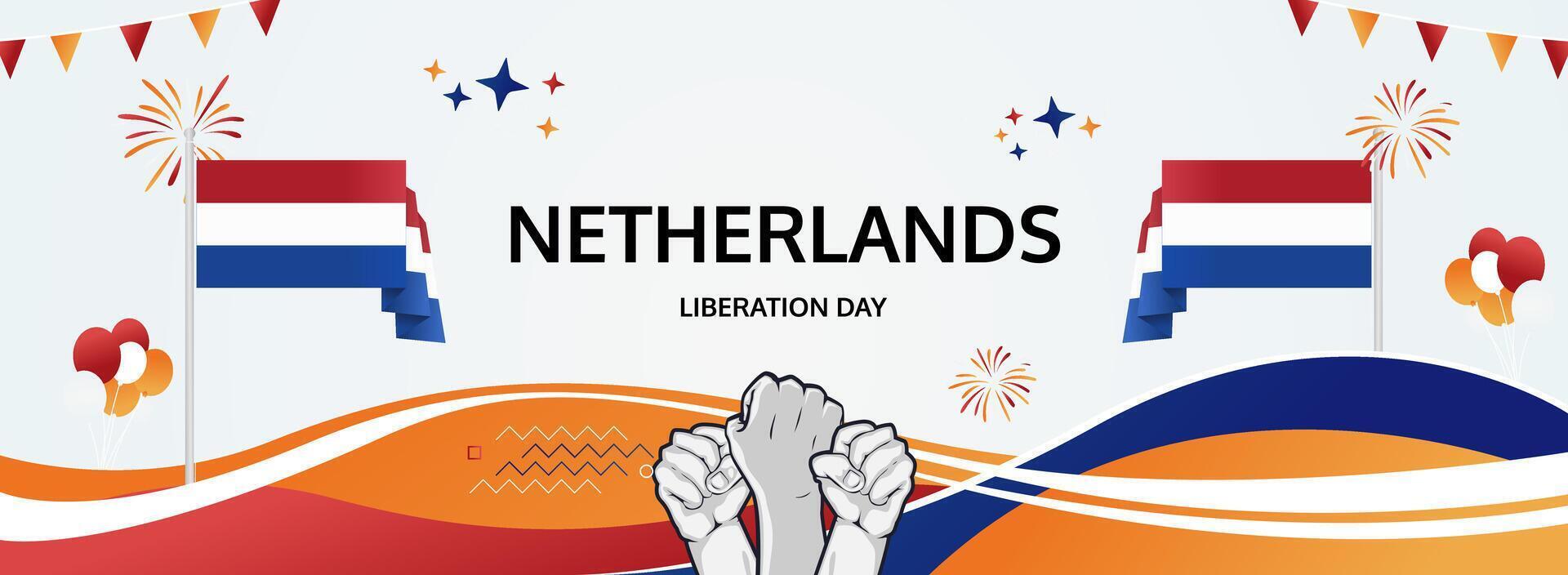 Vivid Netherlands Liberation Day banner for May 5th. Celebrate national pride with a lively and colorful design perfect for festivals and cultural tourism. vector