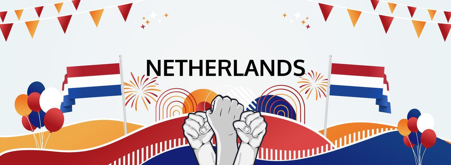 Happy National Day. Netherlands Liberation Day banner, bursting with pop colors, perfect for feasts, festivals, and cultural celebrations on May 5th. vector