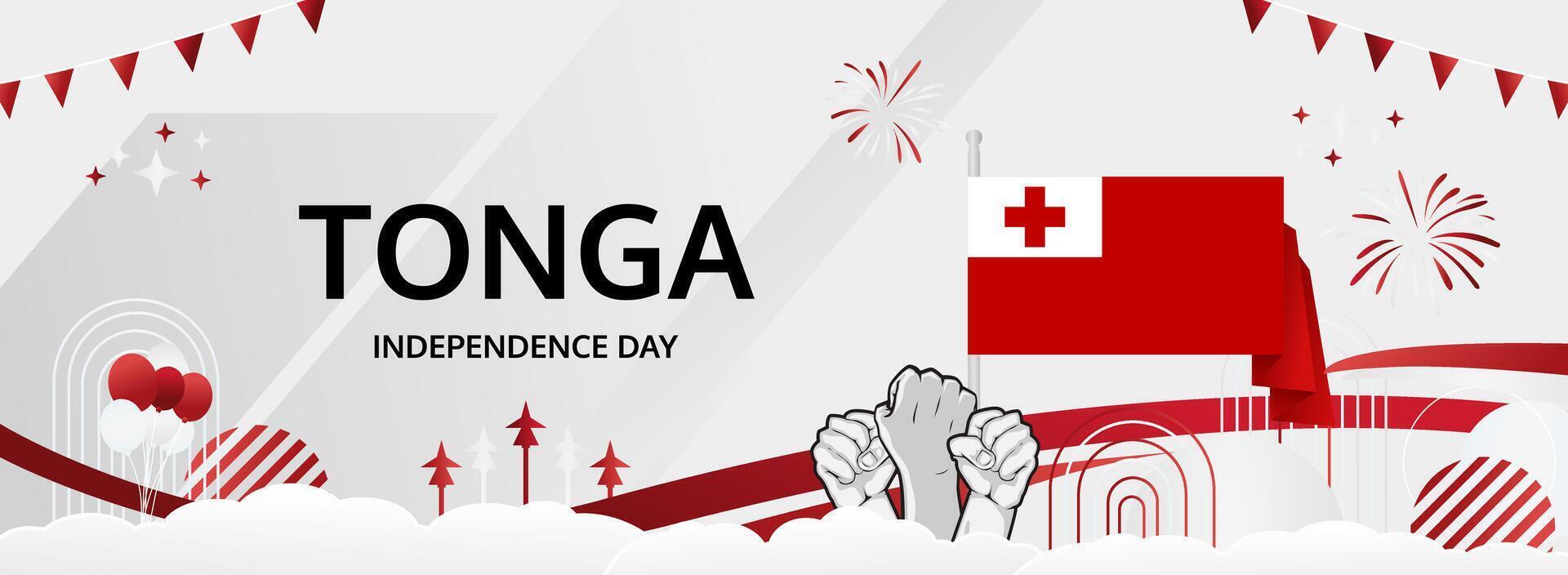 Celebrate Tonga National Day with a bright June 4th banner in flag colors. Great for cultural events, tourism, and national pride celebrations. vector
