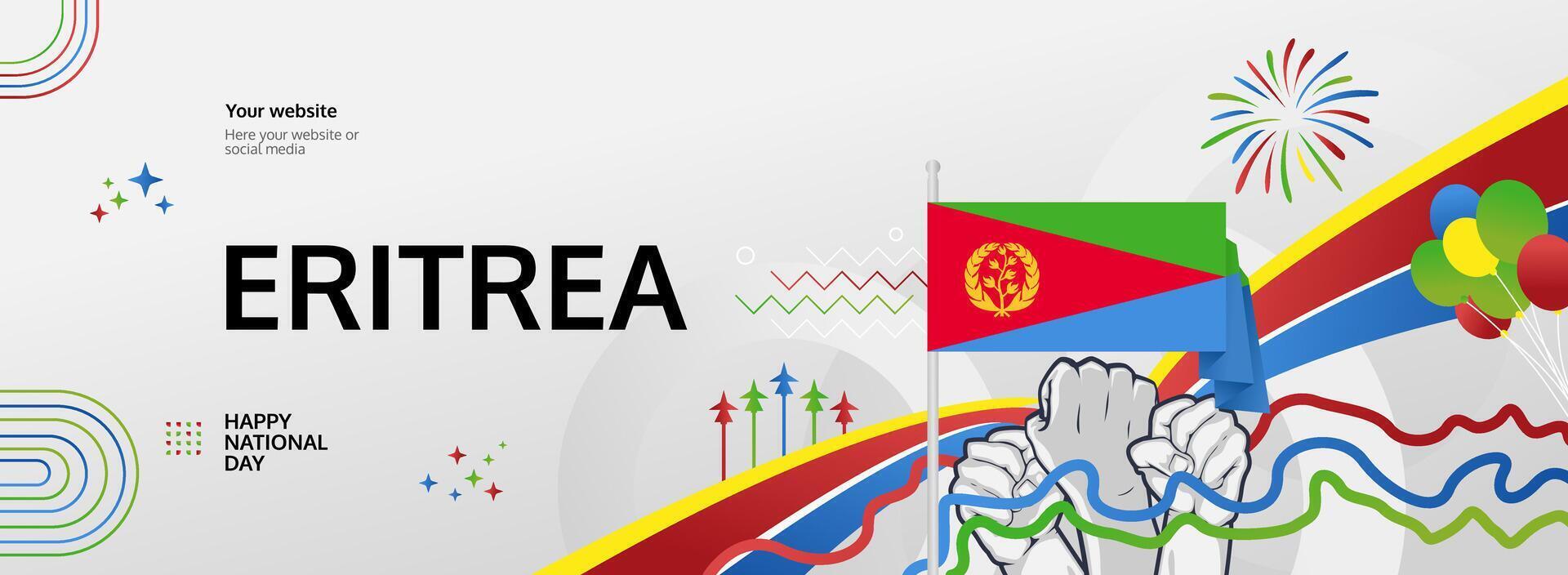 Mark Eritrea Independence Day with a colorful May 24th banner in flag colors. Perfect for cultural festivals, feasts, and tourism promotions. vector