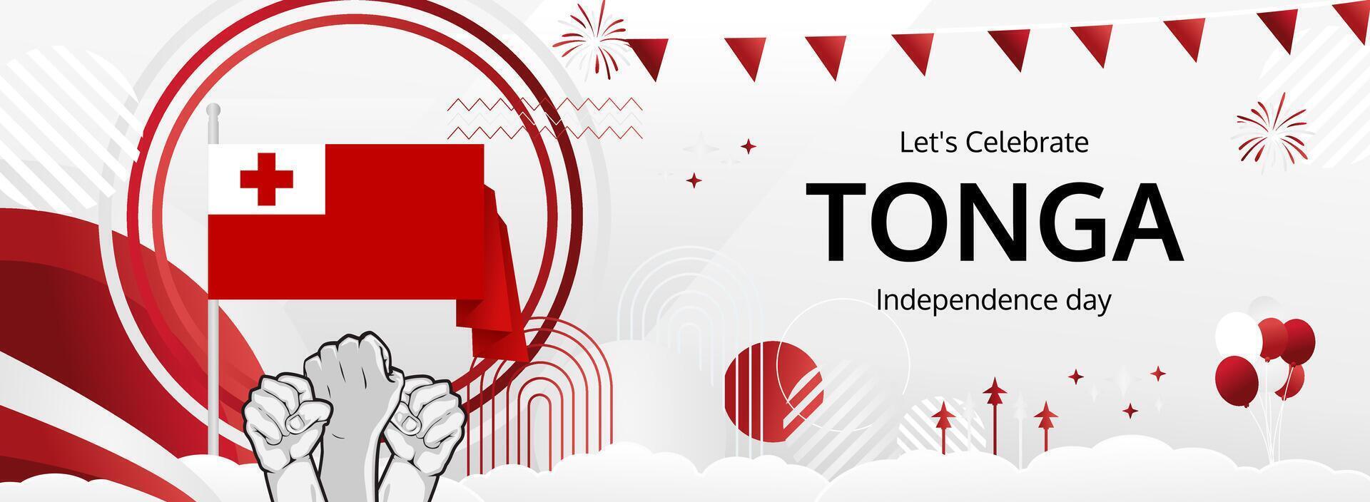 Mark Tonga National Day on June 4th with a festive banner in flag colors. Ideal for cultural festivals, tourism promotions, and supporting national pride. vector