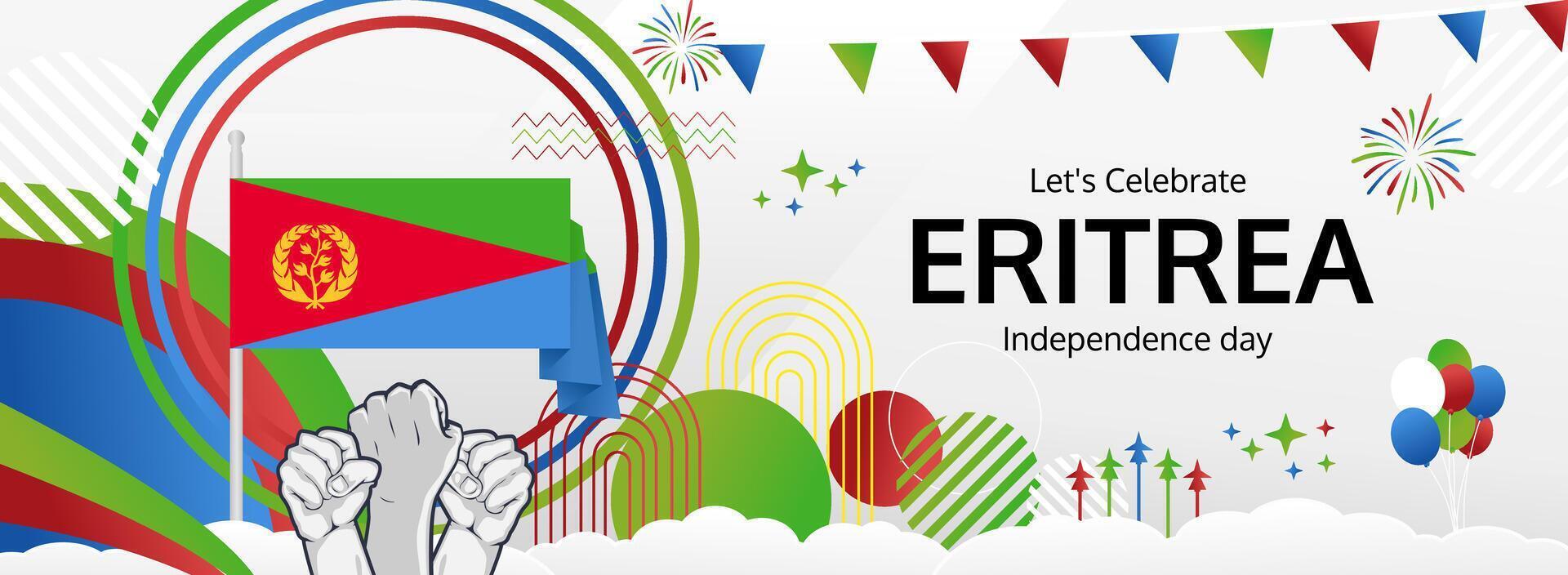 Happy Eritrea National Day. May 24th banner with flag colors, ideal for celebrating independence, cultural events, and supporting tourism and national pride. vector