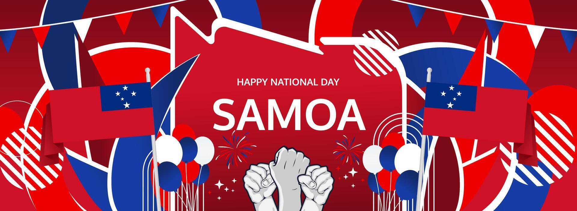 Samoa National Day on June 1st. A dynamic banner in flag colors to celebrate independence with cultural events, tourism, and festive vibes. vector