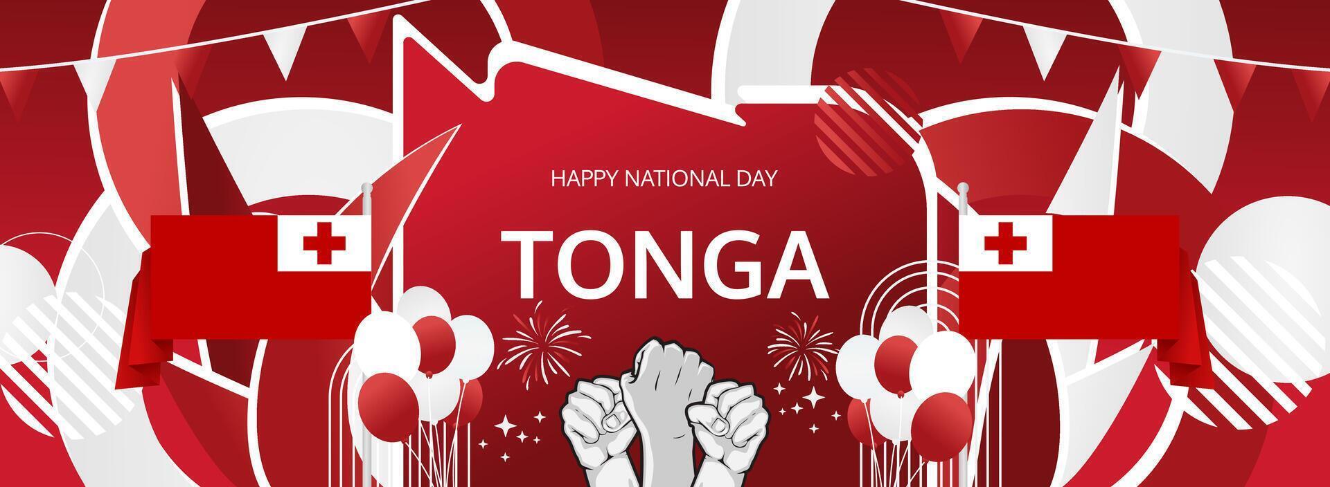Tonga National Day on June 4th. A striking banner in flag colors to celebrate independence, culture, and tourism with a lively touch. vector