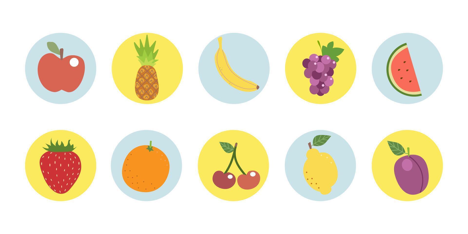 Funny cartoon fruits. Sticker Bookmark. Hand drawn style. drawing. Collection of design elements. vector