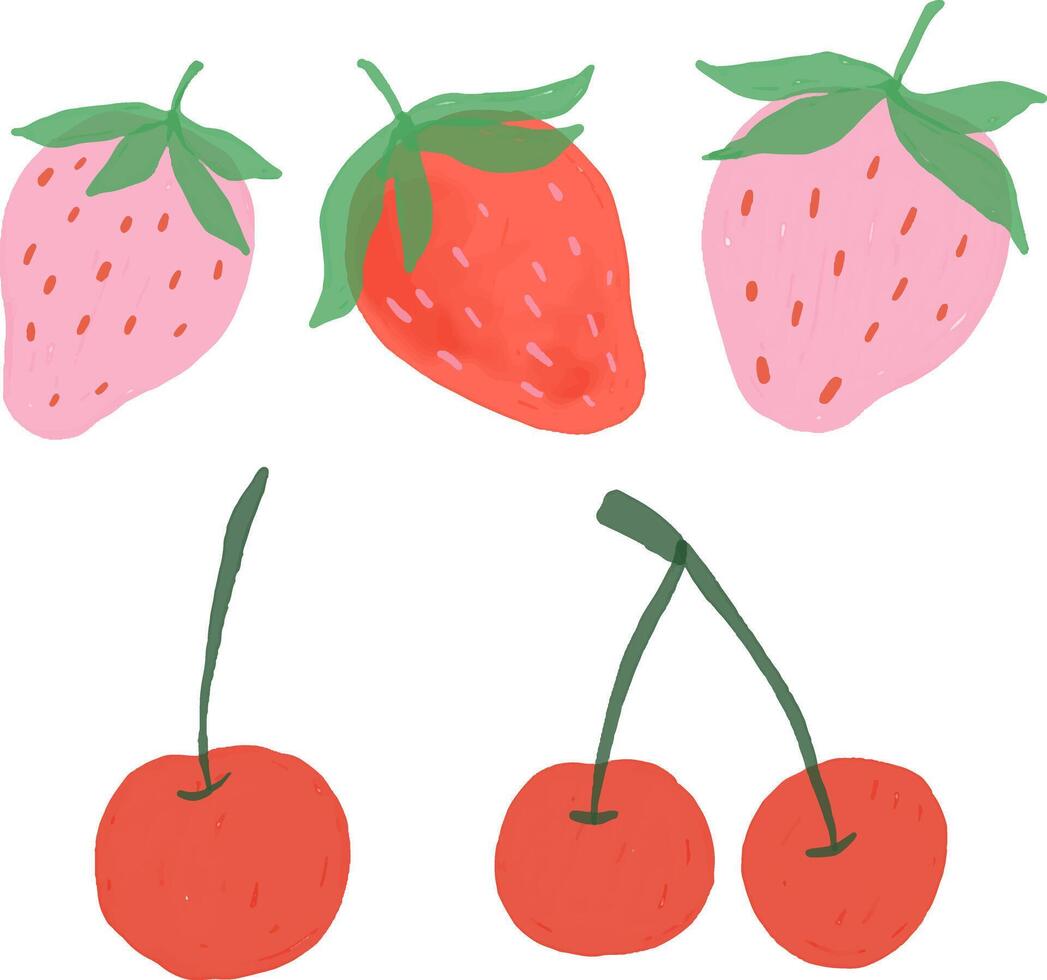 Illustration of Strawberrys and Cherry drawn for templates, watercolor style. vector