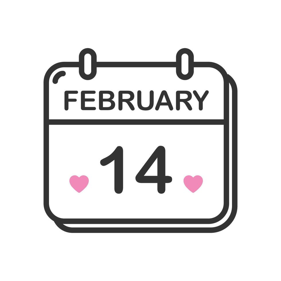 February 14, calendar with heart icon isolated illustration. vector