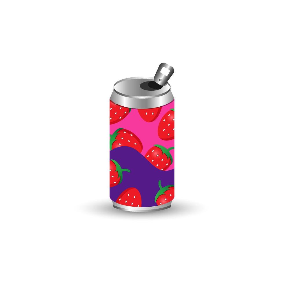 Strawberry flavor drink in container can. Illustration colorful drink box shape isolated on white background. vector