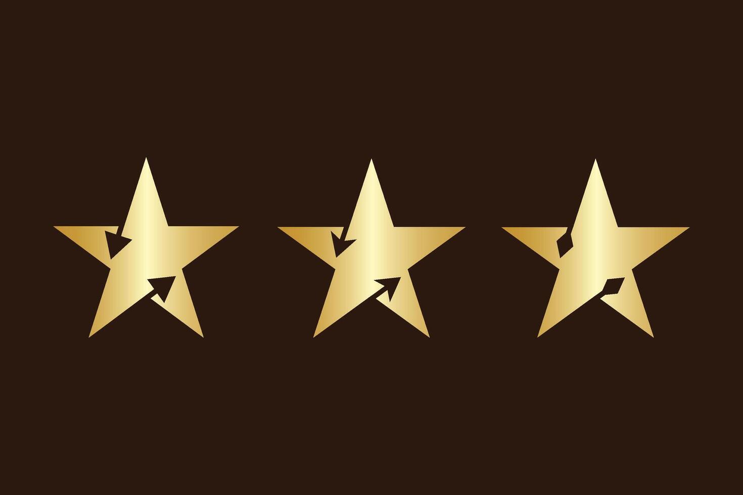 Stars collection with arrow variation icons. Golden stars isolated on dark brown background. vector