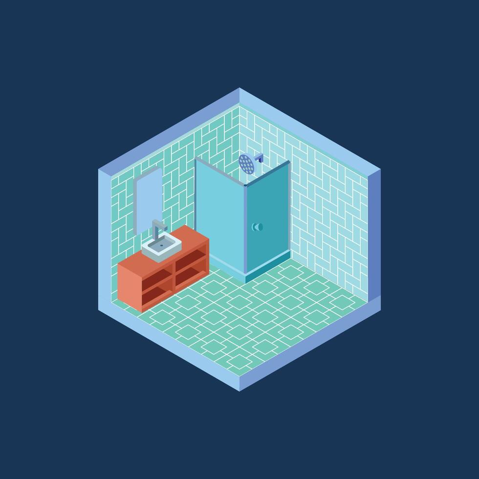 an isometric illustration work of a bathroom vector