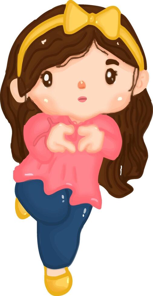 A cartoon girl with long hair and a pink shirt vector