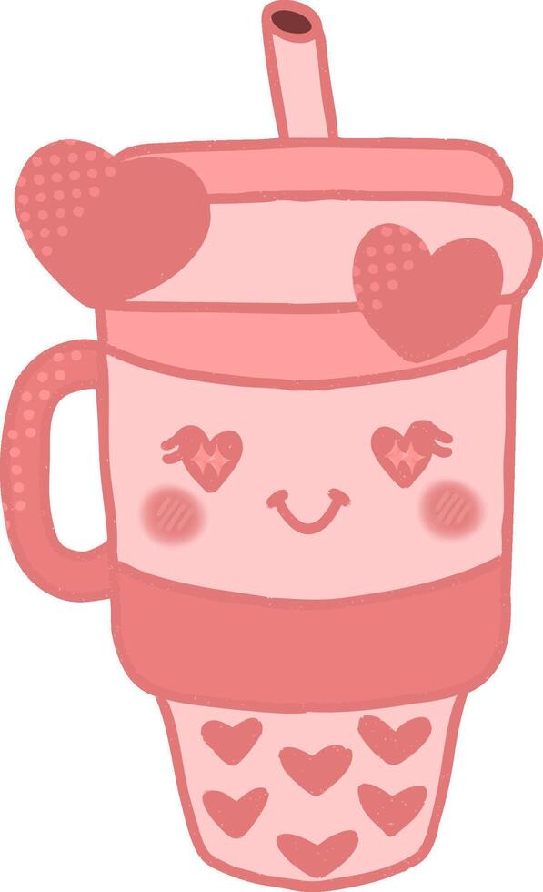 Kawaii Pink glass with Heart Eyes illustration vector