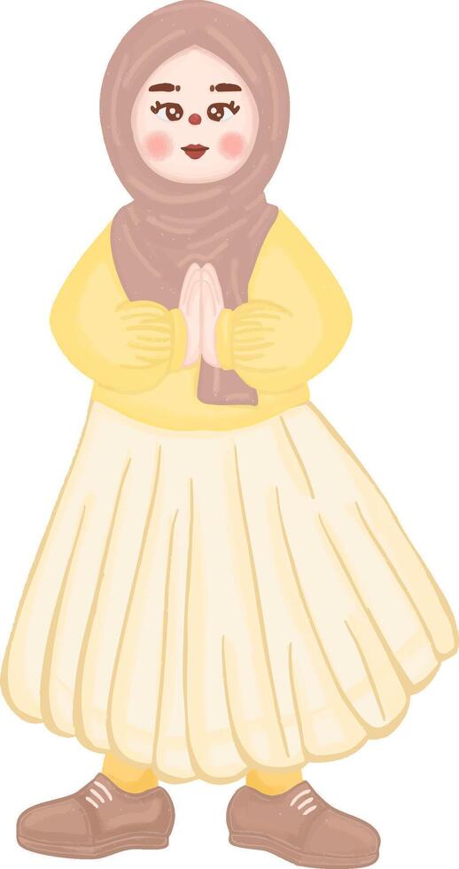 the girl who wears hijab do greeting pose illustration vector