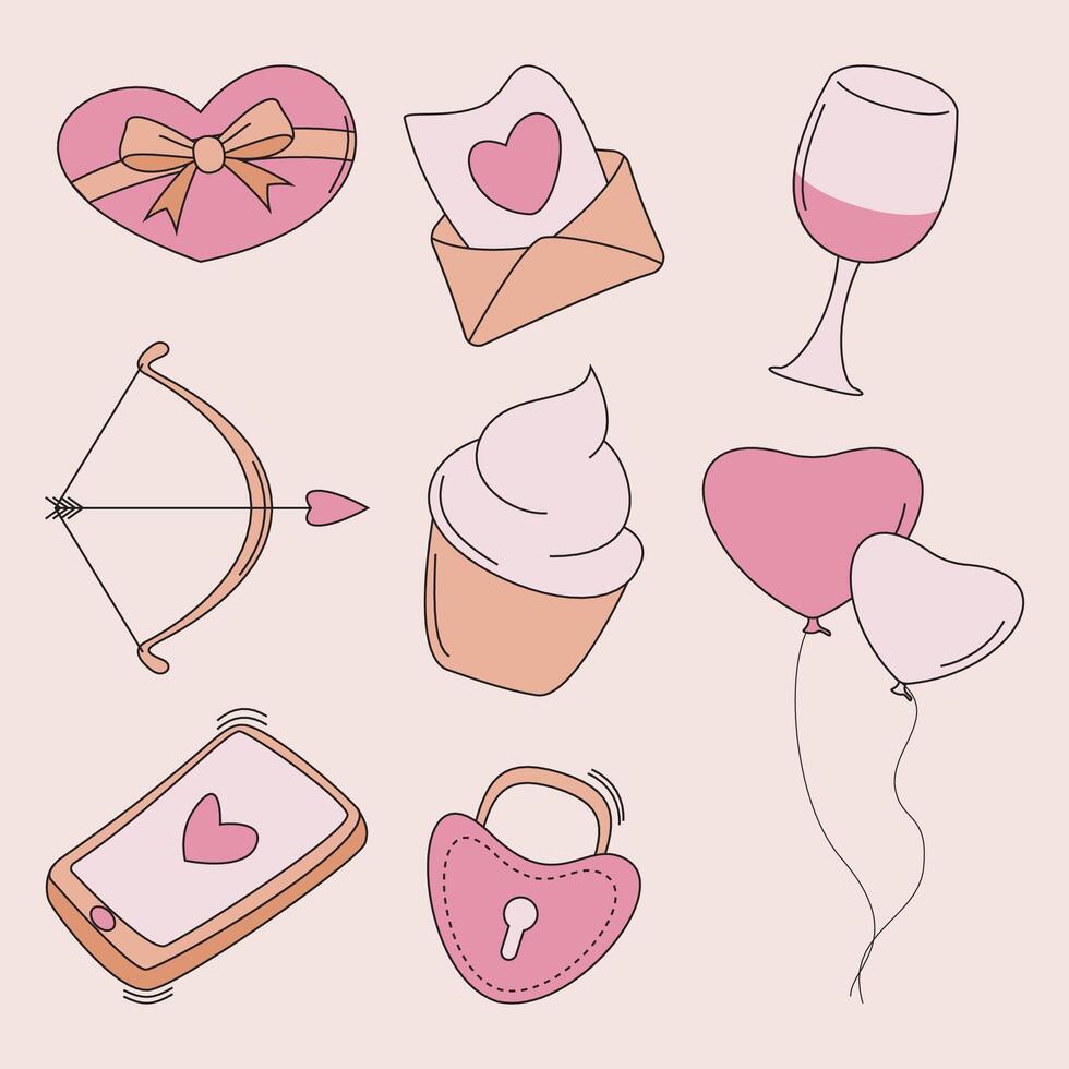Set of Valentines day element in flat design vector