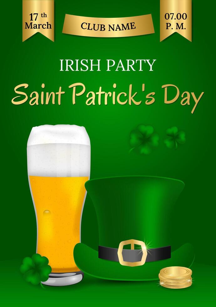 vertical template for st. patrick's day celebration, party invitation poster vector