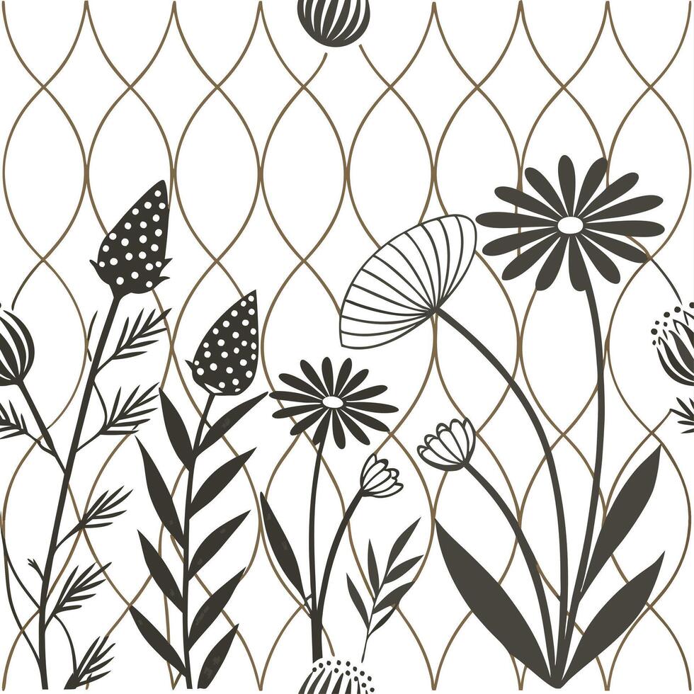 Art Deco Wildflowers Seamless Tile Pattern Luxurious Geometric Floral Designs with Gold Accents for Elegant Interiors - Perfect for Stylish Home Decor and Renovation Projects vector