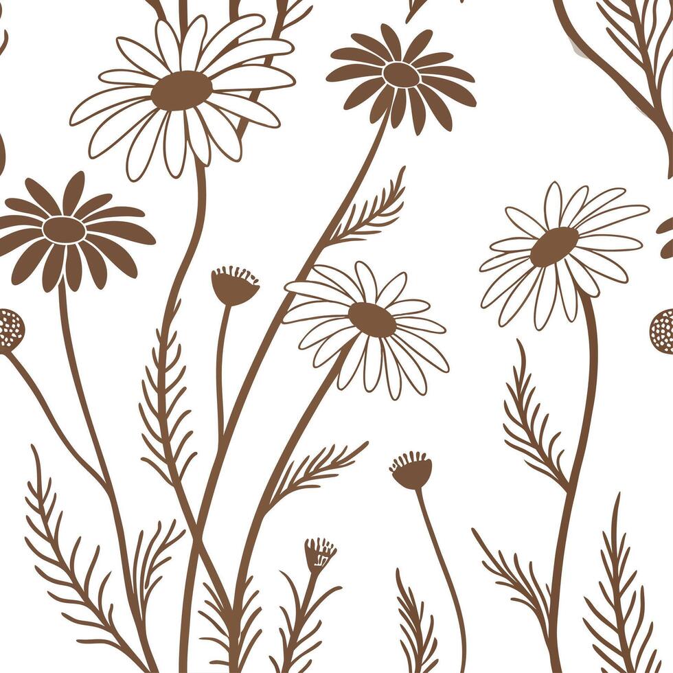 Seamless pattern with daisies on white background vector
