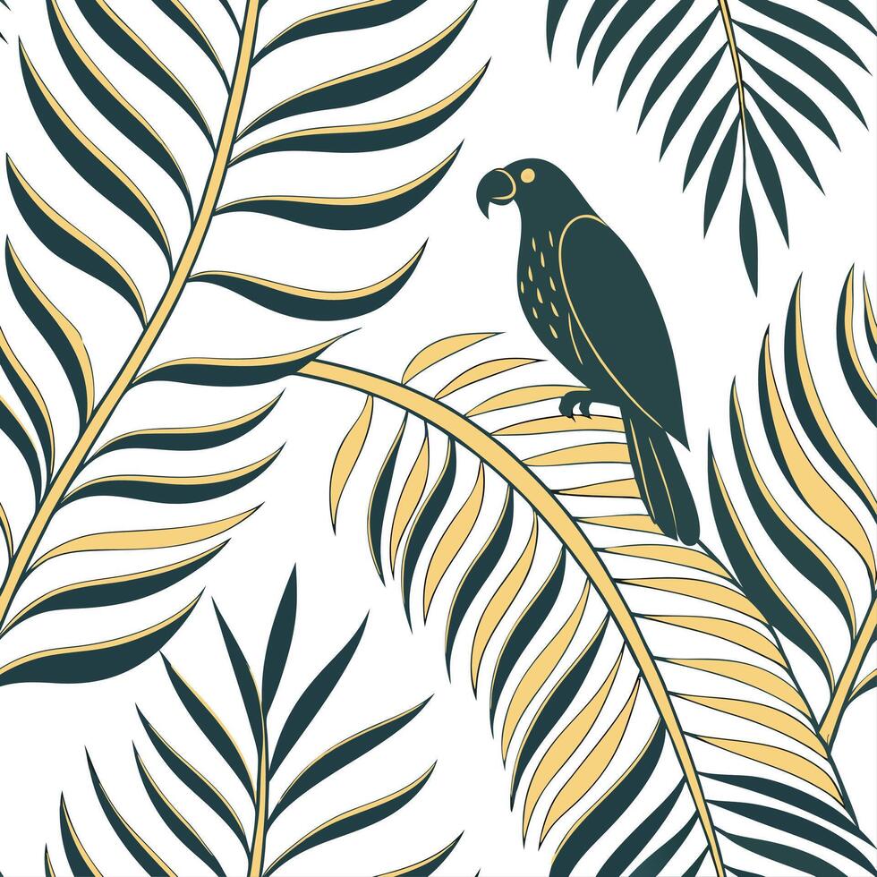 seamless pattern with tropical palm leaves and parrot vector