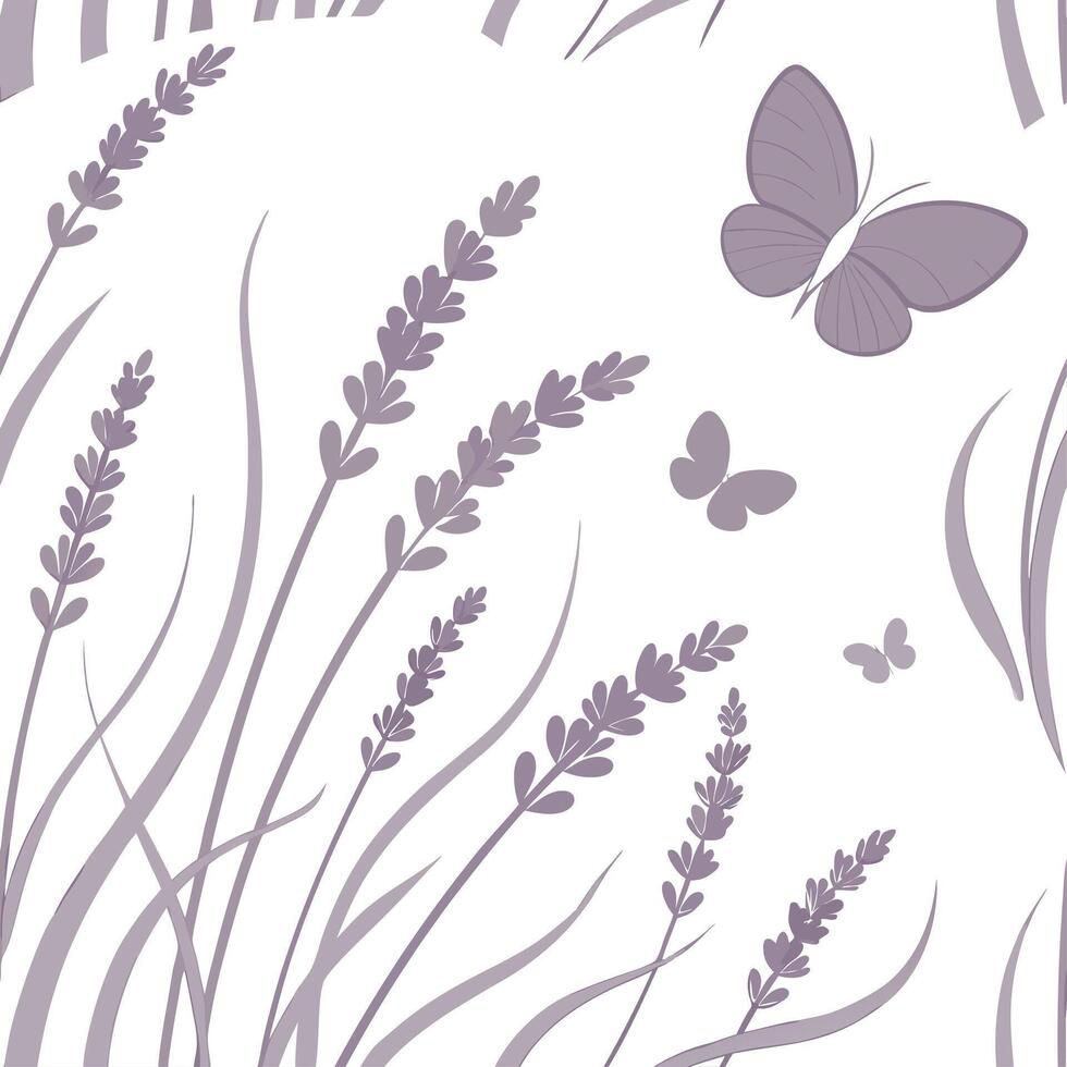 Botanical Garden Lavender Seamless Tile Pattern Diverse Lavender Species in Natural Purples on White Background for Serene Spaces and Tranquil Decor vector
