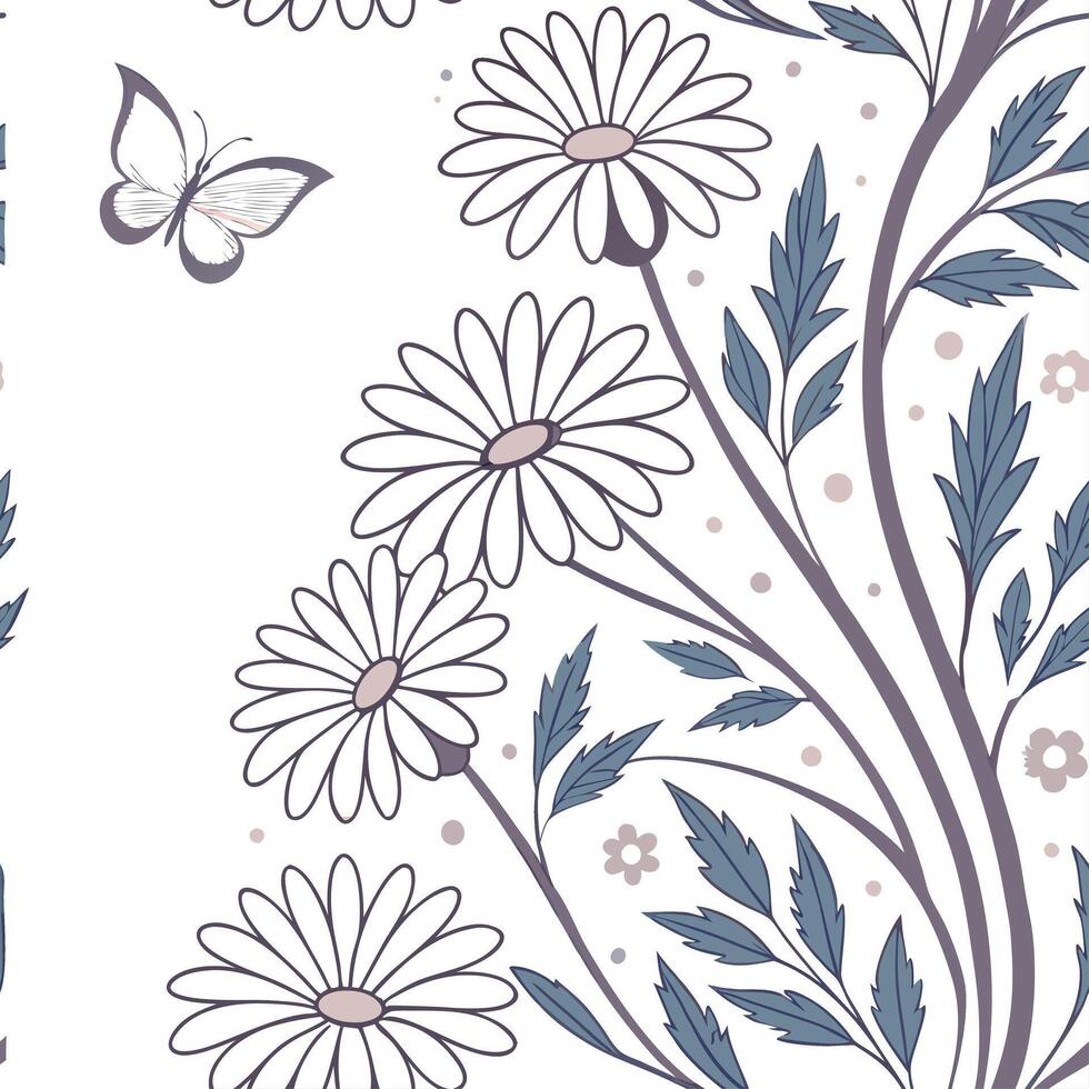 Glamorous Art Deco Daisy Seamless Tile Pattern with Symmetrical Motifs Gold Accents vector