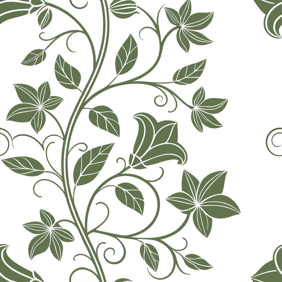Art Nouveau Botanical Illustration Tile Pattern in Earthy Greens vector