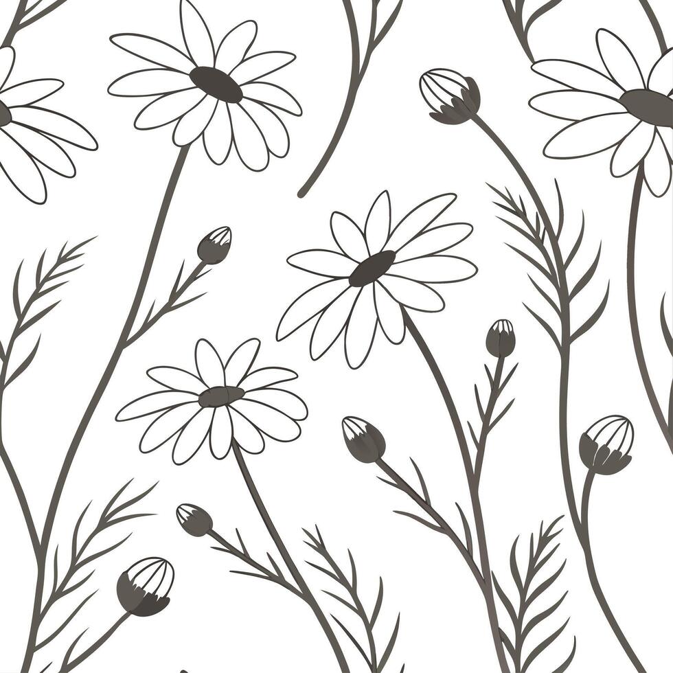Vibrant Bohemian Daisy Seamless Tile Pattern Intricate White Daisies on White Background Perfect for Eclectic Spaces and Unique Home Decor vector