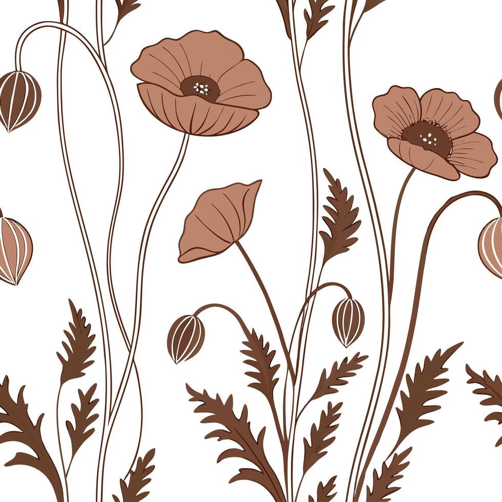 Seamless pattern with poppies on white background vector