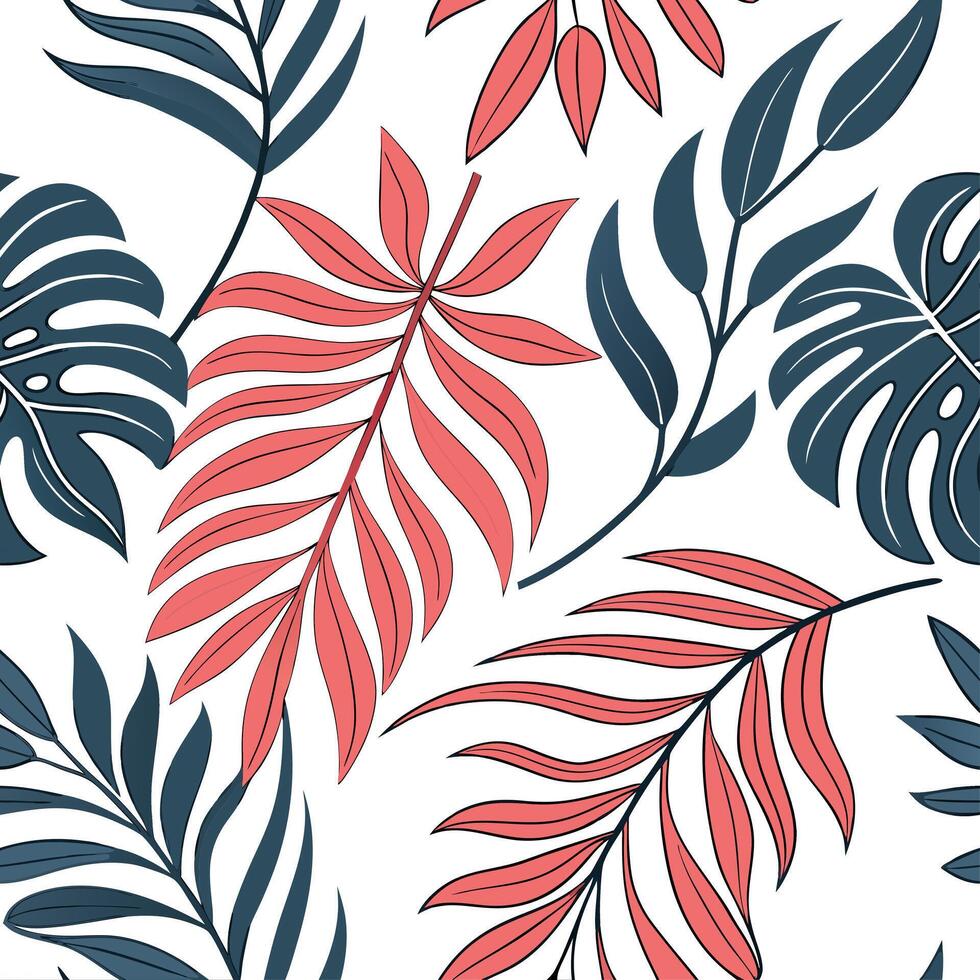 Tropical leaves seamless pattern illustration vector