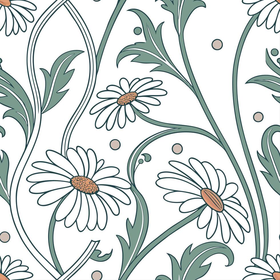 A seamless pattern with daisies and leaves vector