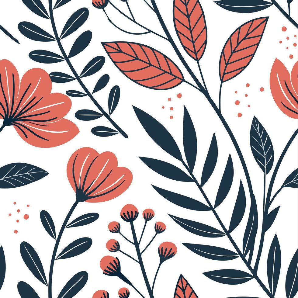 Floral seamless pattern with leaves and flowers vector