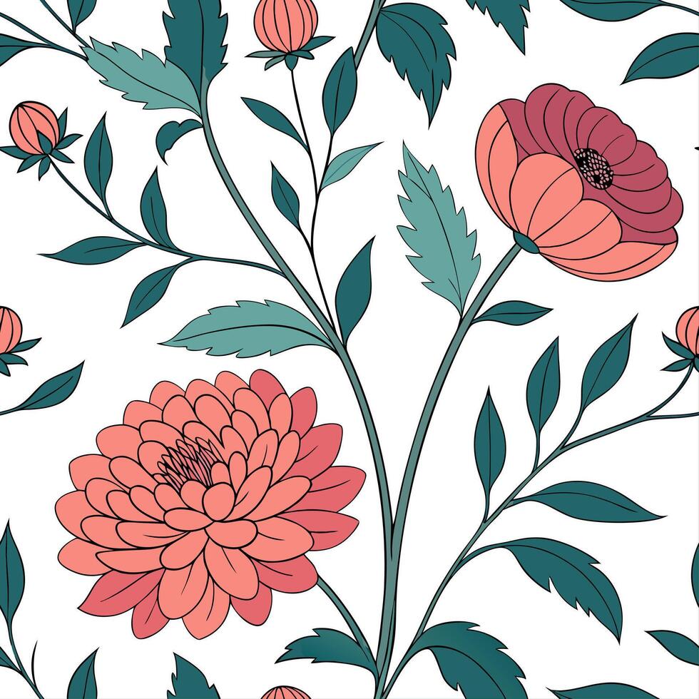 A floral pattern with pink and red flowers vector