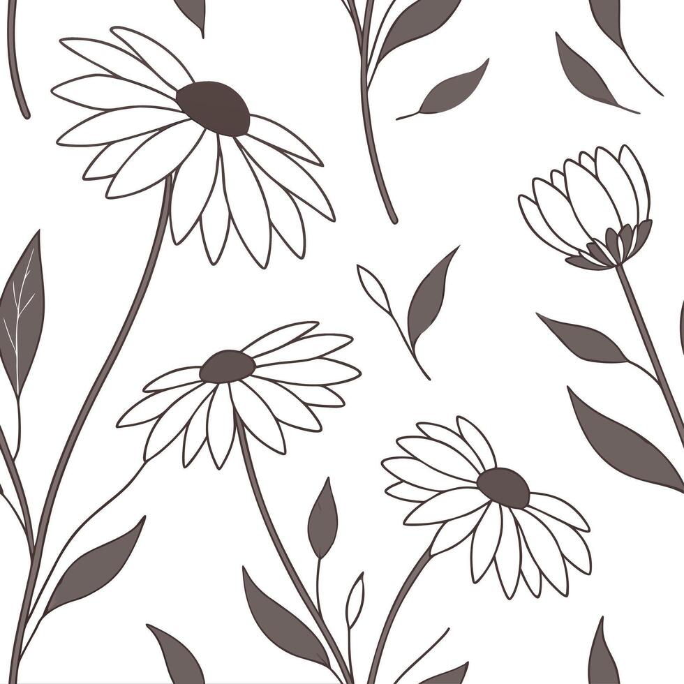 Seamless pattern of daisies on white background vector