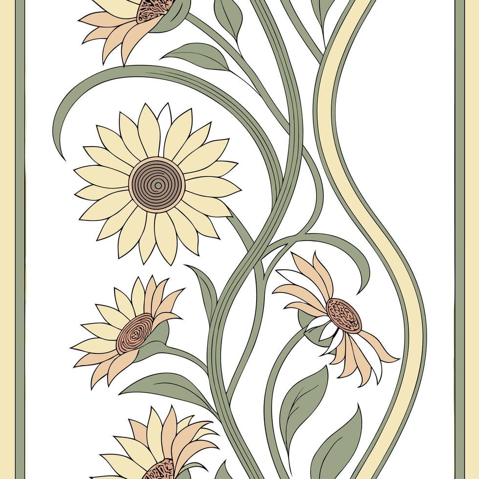Sunflowers and vines in art nouveau style vector