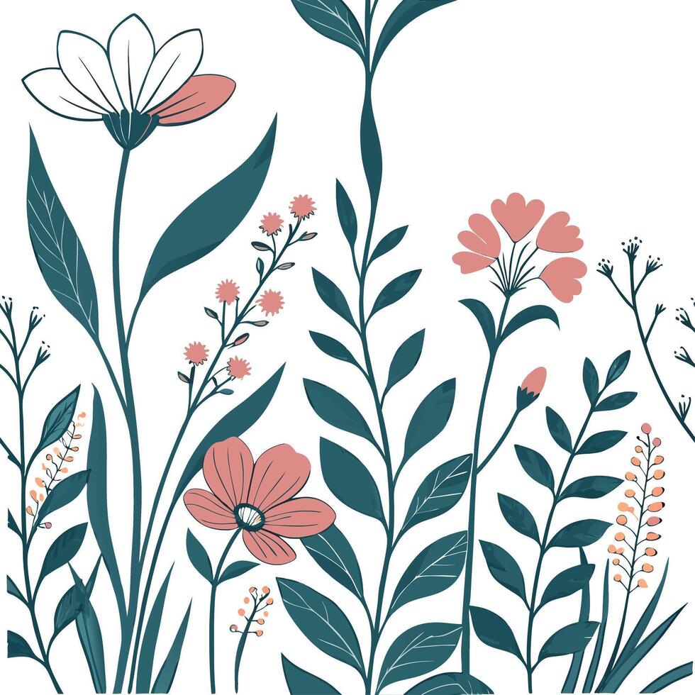 Flowers and leaves in a floral pattern vector
