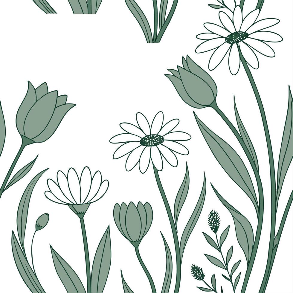 Flowers and leaves in a square pattern vector