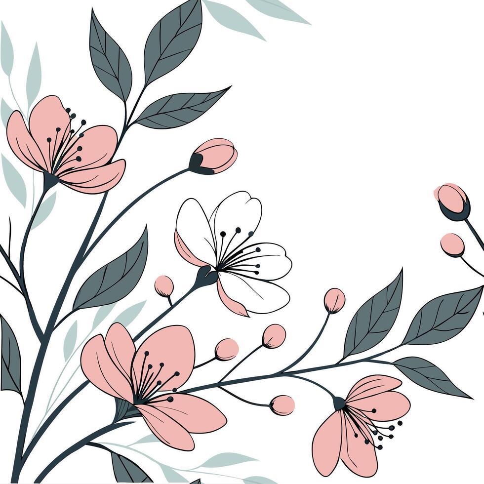 Floral background with pink flowers and leaves vector